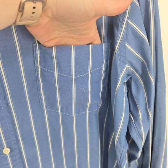 J crew mens size XL Blue white stripe button up long sleeve Vintage chest pocket - Picture 4 of 11